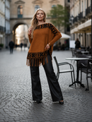 Blusa Poncho de Tricô  Caramelo