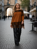 Blusa Poncho de Tricô  Caramelo
