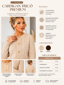 Blusa Tricô Feminina Manga Longa Lã Cardigan Botões Suéter Bege