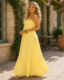 Vestido Longo Tomara que Caia com Amarração Amarelo