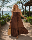 Vestido Longo Tomara que Caia com Amarração Marrom