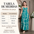 Vestido Longo Geometrica  com Alças Finas e Elastex nas Costas  Tamanho Único
