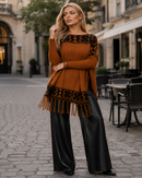 Blusa Poncho de Tricô  Caramelo