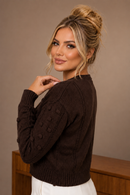 Blusa Tricô Feminina Manga Longa Lã Cardigan Botões Suéter Marrom