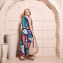 Conjunto Feminino Pantacourt Estampado em Viscolycra com Blusa Sem Manga Conforto e Elegância G GG Vermelho e Verde