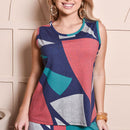 Conjunto Feminino Pantacourt Estampado em Viscolycra com Blusa Sem Manga Conforto e Elegância G GG Vermelho e Verde