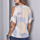 Blusa Estampada – Decote em V Bege e Azul