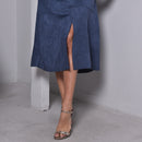 Saia Midi em Suede - Azul