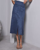 Saia Midi em Suede - Azul