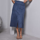 Saia Midi em Suede - Azul