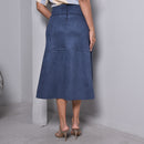 Saia Midi em Suede - Azul