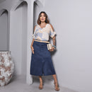 Blusa Estampada – Decote em V Bege e Azul