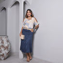 Blusa Estampada – Decote em V Bege e Azul