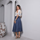 Saia Midi em Suede - Azul