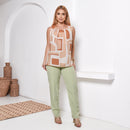 Blusa Regata Estampada bege e Laranja