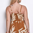 Vestido Estampado Midi Alça Fina Verão Casual Elegante - Marrom