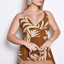 Vestido Estampado Midi Alça Fina Verão Casual Elegante - Marrom