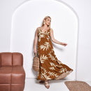 Vestido Estampado Midi Alça Fina Verão Casual Elegante - Marrom