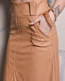 Saia Midi Feminina Couro Sintético - Caramelo