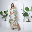 Vestido Feminino Estampado Decote Quadrado Branco