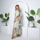 Vestido Feminino Estampado Decote Quadrado Branco