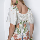 Vestido Feminino Estampado Decote Quadrado Branco