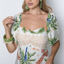 Vestido Feminino Estampado Decote Quadrado Branco