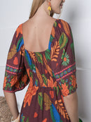 Vestido Feminino Estampado Decote Quadrado