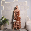 Vestido Longo Feminino Estampado Lastex Terracota