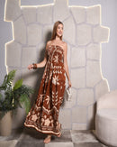 Vestido Longo Feminino Estampado Lastex Terracota