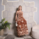 Vestido Longo Feminino Estampado Lastex Terracota