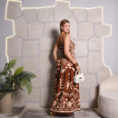 Vestido Longo Feminino Estampado Lastex Terracota