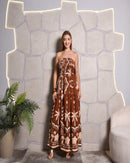 Vestido Longo Feminino Estampado Lastex Terracota