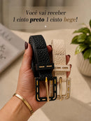 Kit 2 Cintos Femininos Finos  Fivela Dourada Elegante Casual