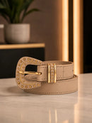 Cinto Feminino Com Fivela Em Detalhes Dourados Casual Gringa