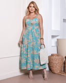 Vestido Midi Azul e Bege