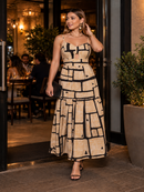 Vestido Longo Geometrica  com Alças Finas e Elastex nas Costas  Tamanho Único