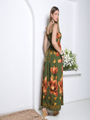 Vestido Longo Floral com Lastex e Alças de Amarrar