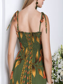 Vestido Longo Floral com Lastex e Alças de Amarrar