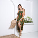 Vestido Longo Floral com Lastex e Alças de Amarrar