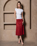 Saia Midi Suede  Bordô
