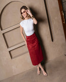 Saia Midi Suede  Bordô