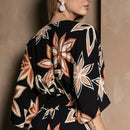 Vestido Longo Feminino Estampado Manga Ampla Preto