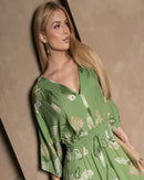 Vestido Longo Feminino Estampado Manga Ampla