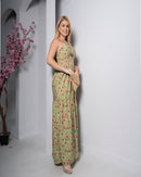 Vestido Longo Floral Verde com Bojo e Alças Finas – Tamanho Único