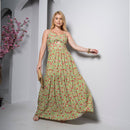 Vestido Longo Floral Verde com Bojo e Alças Finas – Tamanho Único