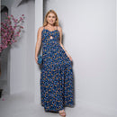 Vestido Longo Azul Floral com Bojo e Alças Finas – Tamanho Único