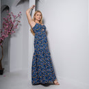 Vestido Longo Azul Floral com Bojo e Alças Finas – Tamanho Único