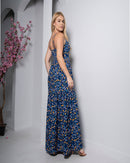 Vestido Longo Azul Floral com Bojo e Alças Finas – Tamanho Único