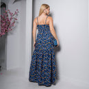 Vestido Longo Azul Floral com Bojo e Alças Finas – Tamanho Único